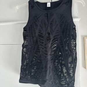 Black Sleeveless Distressed Work Out Tank